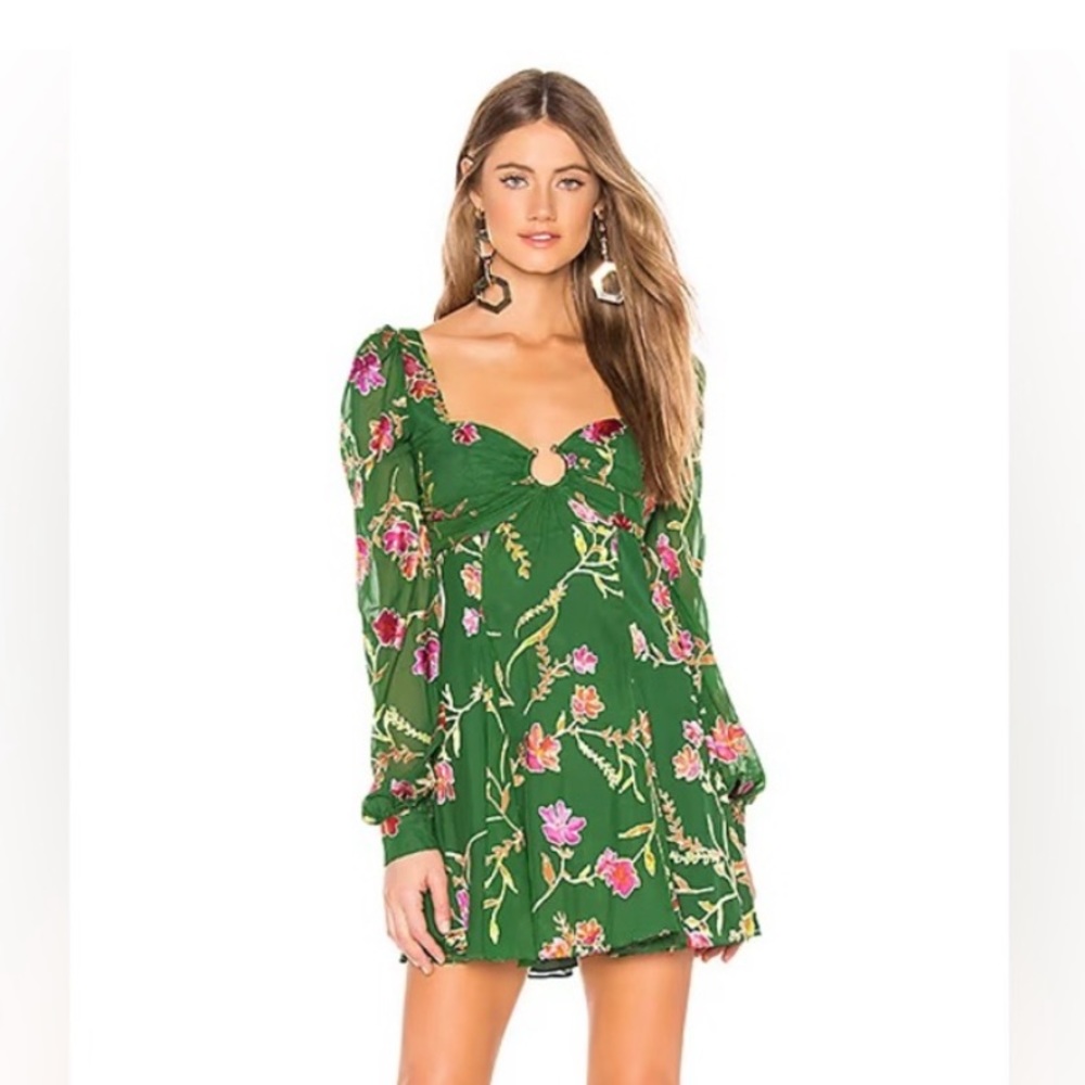 Lovers and Friends Marcella Long Sleeve Mini Dress in Jade Floral Green